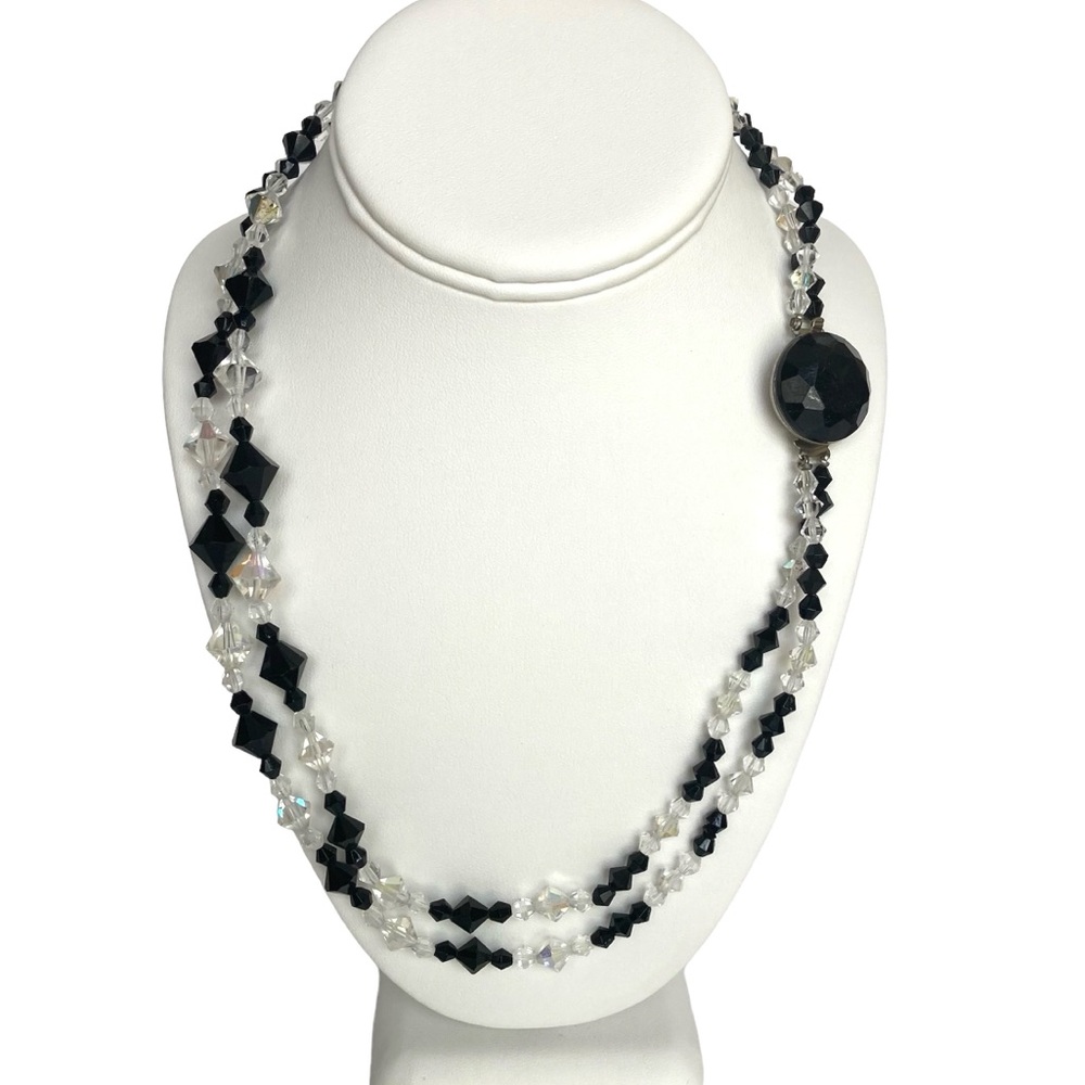 Vintage Black Clear Crystal Double Strand Art Deco Necklace